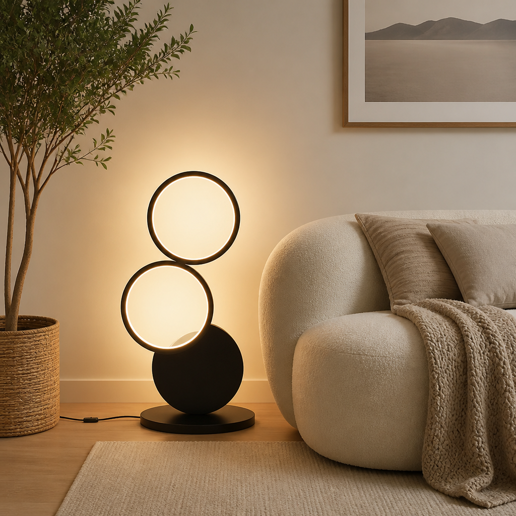 Minimalist Black Acrylic LED Multi-Ring Floor Lamp