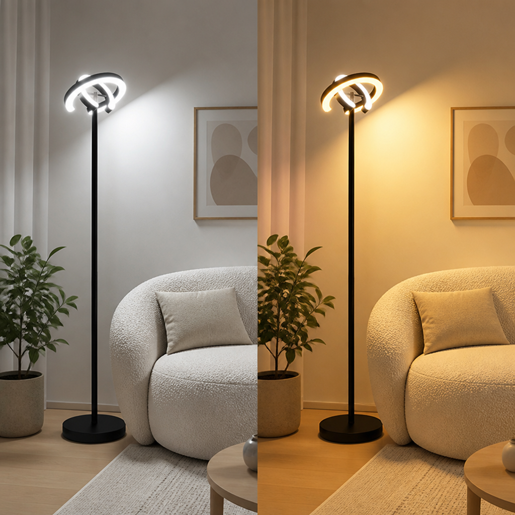 Minimalist Black LED Dual-Head Floor Lamp