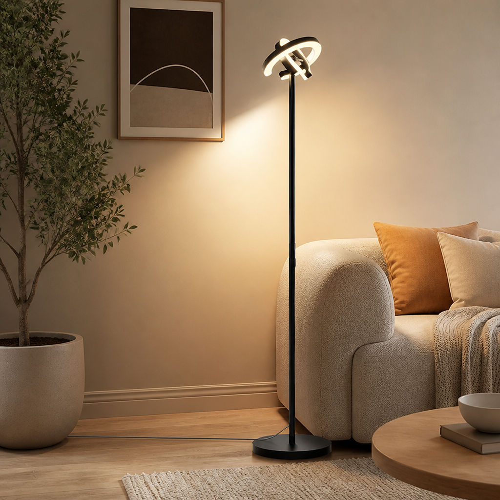 Minimalist Black LED Dual-Head Floor Lamp