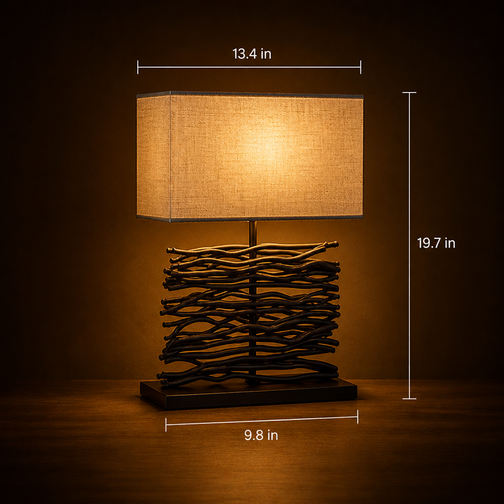Minimalist Black Wood Fabric Shade Table Lamp