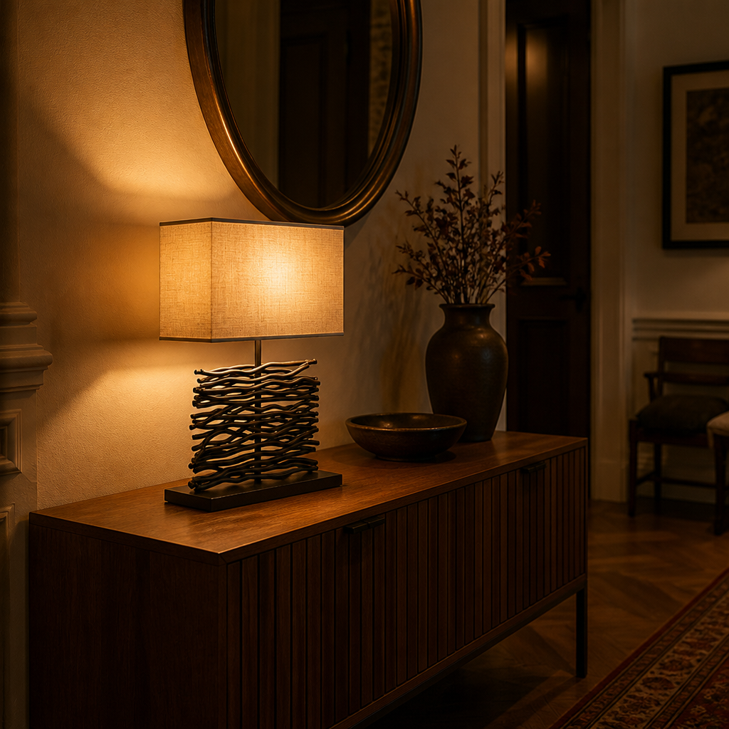 Minimalist Black Wood Fabric Shade Table Lamp