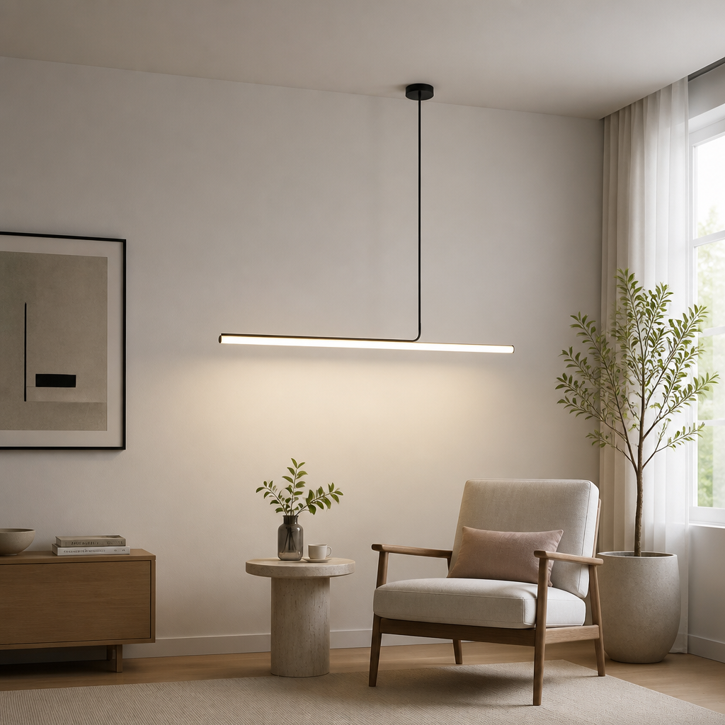 Minimalist Chrome LED Long Tube Pendant Light
