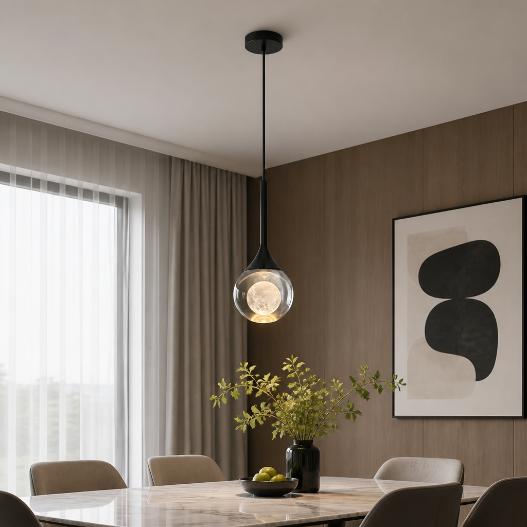 Minimalist Crystal LED Moon Pendant Light