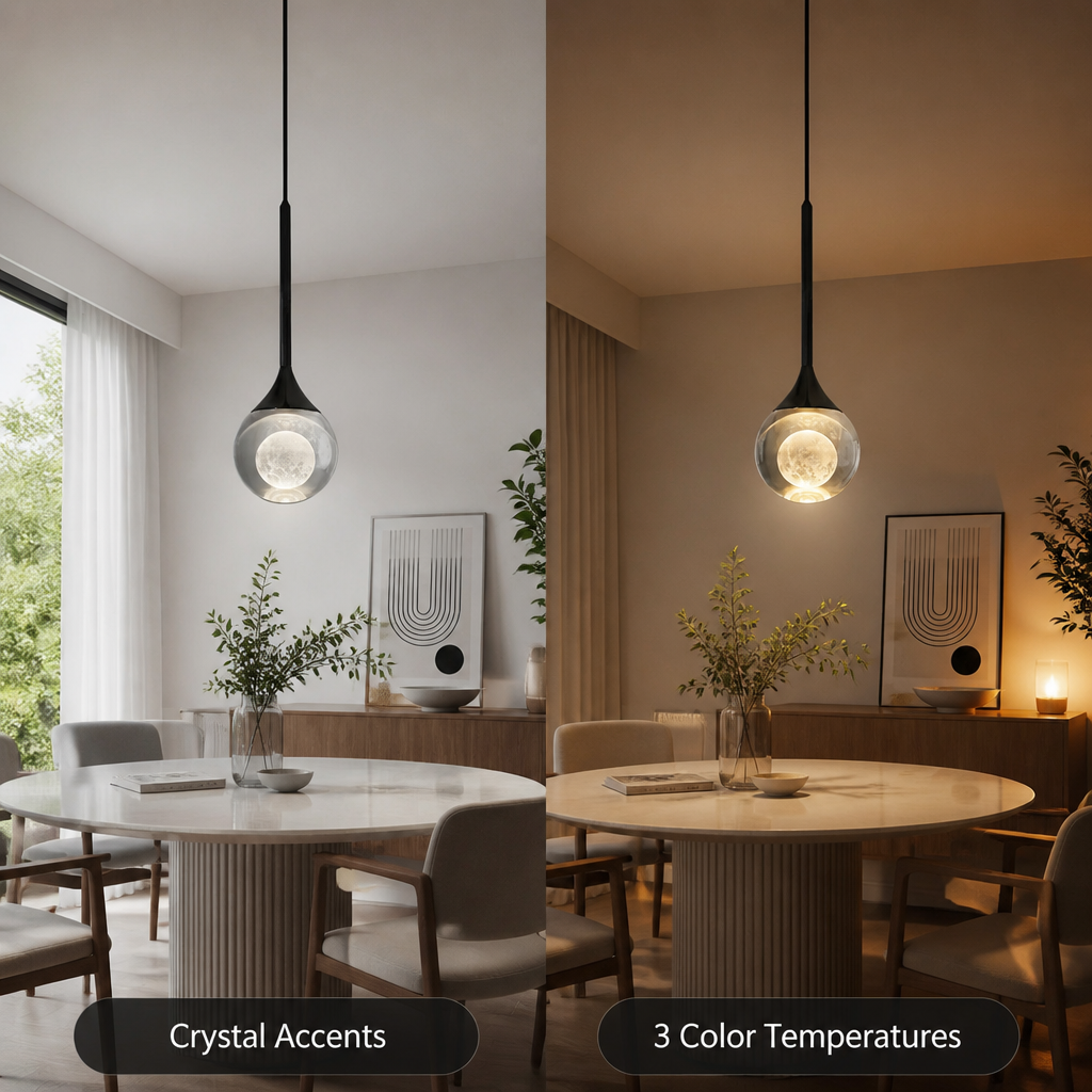 Minimalist Crystal LED Moon Pendant Light