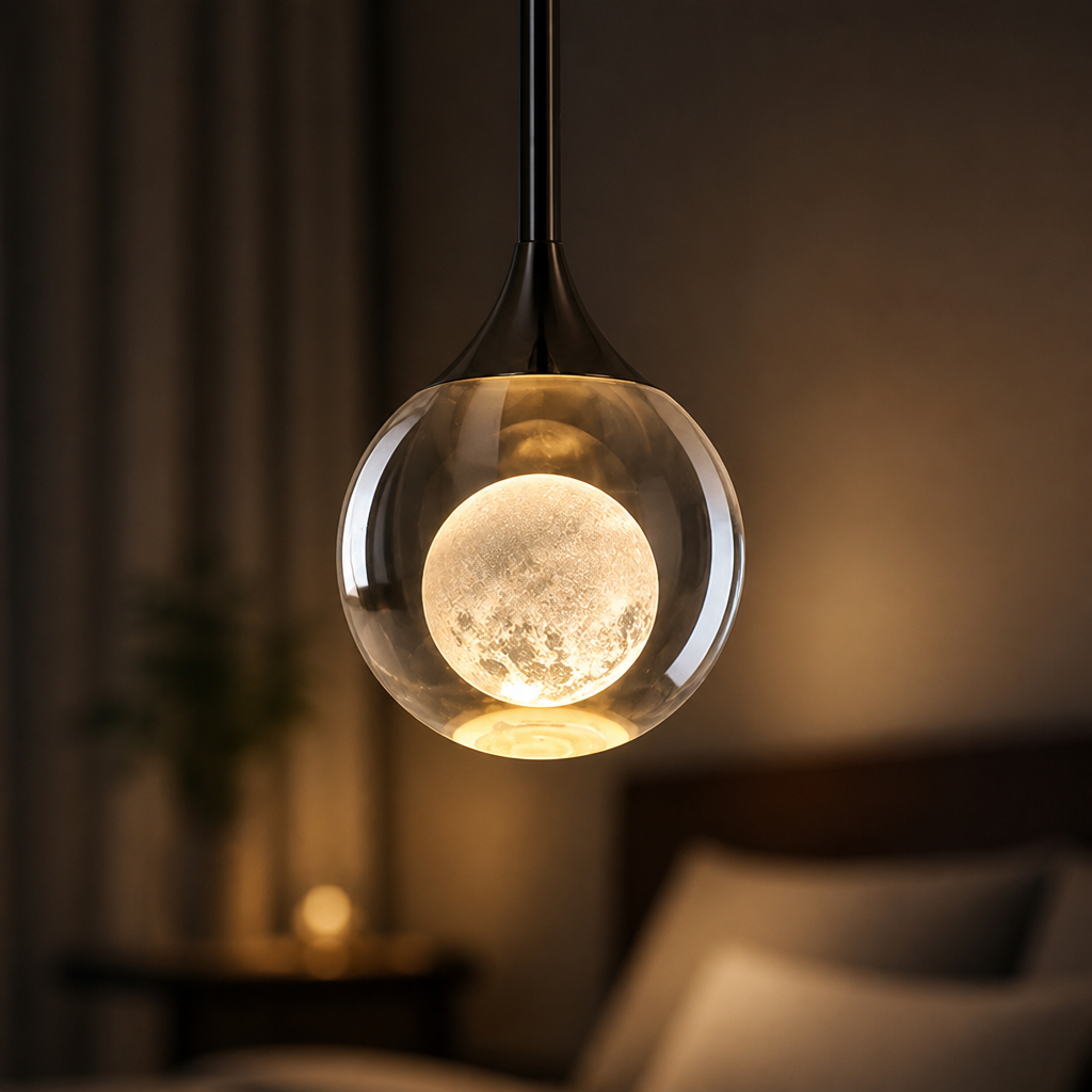 Minimalist Crystal LED Moon Pendant Light