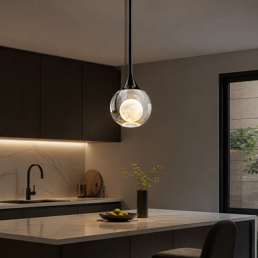 Minimalist Crystal LED Moon Pendant Light