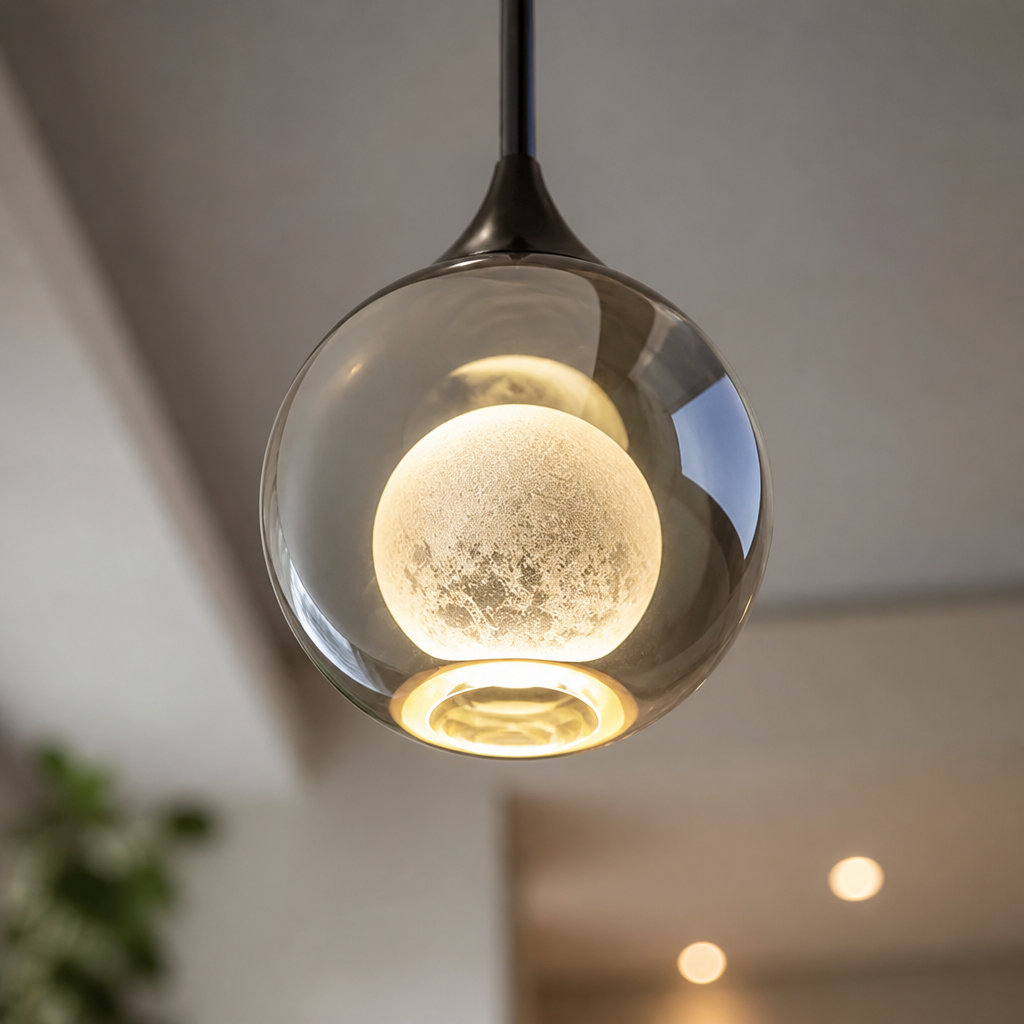 Minimalist Crystal LED Moon Pendant Light