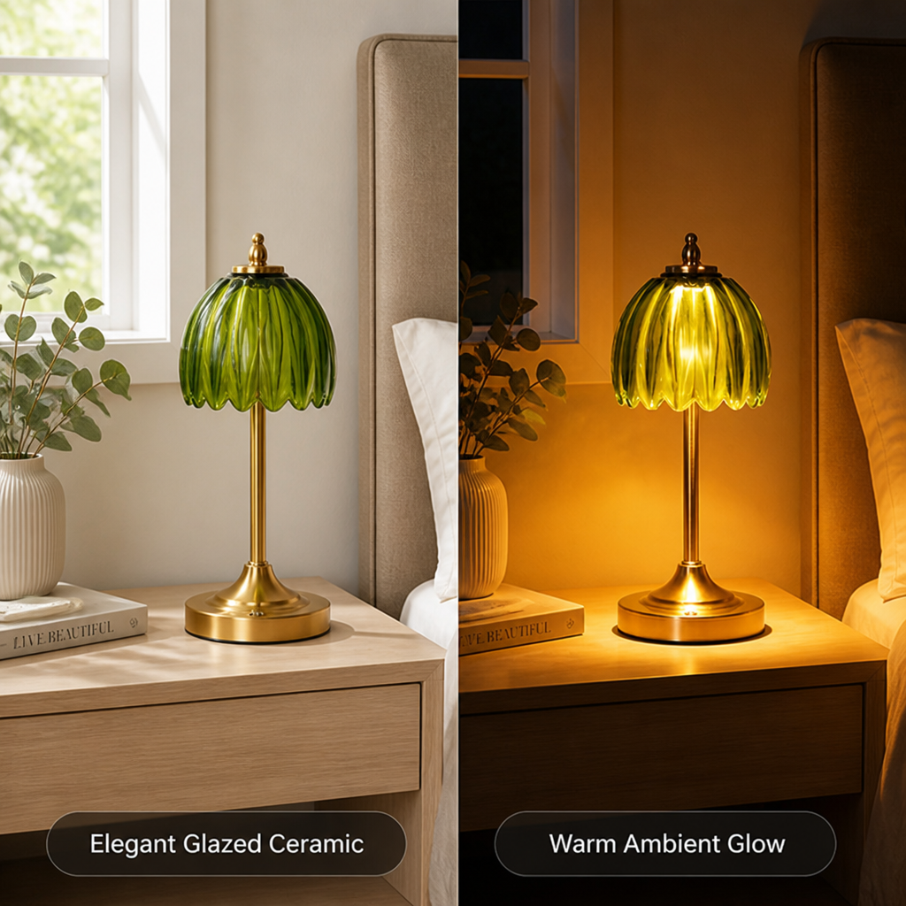 Minimalist Glazed Ceramic Mushroom Table Lamp