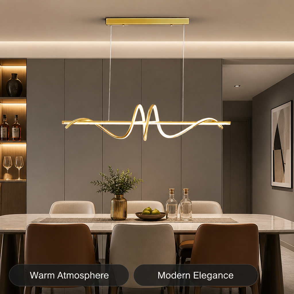 Minimalist Gold & Black LED Wave Pendant Light