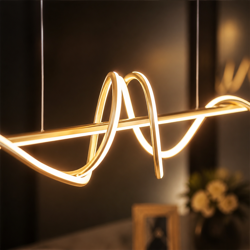 Minimalist Gold & Black LED Wave Pendant Light