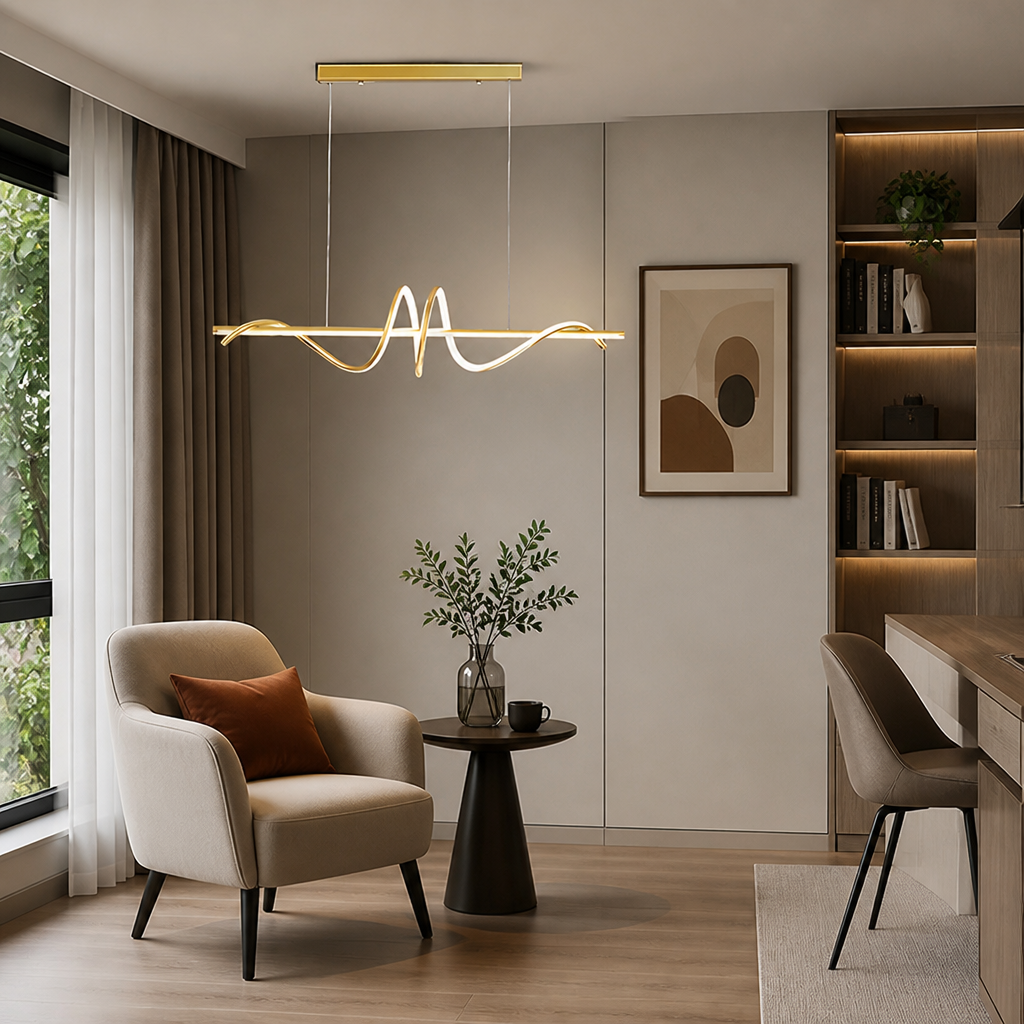 Minimalist Gold & Black LED Wave Pendant Light