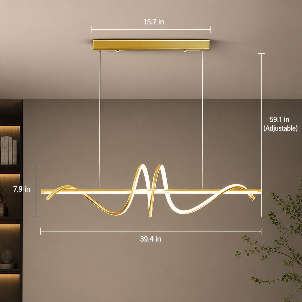 Minimalist Gold & Black LED Wave Pendant Light