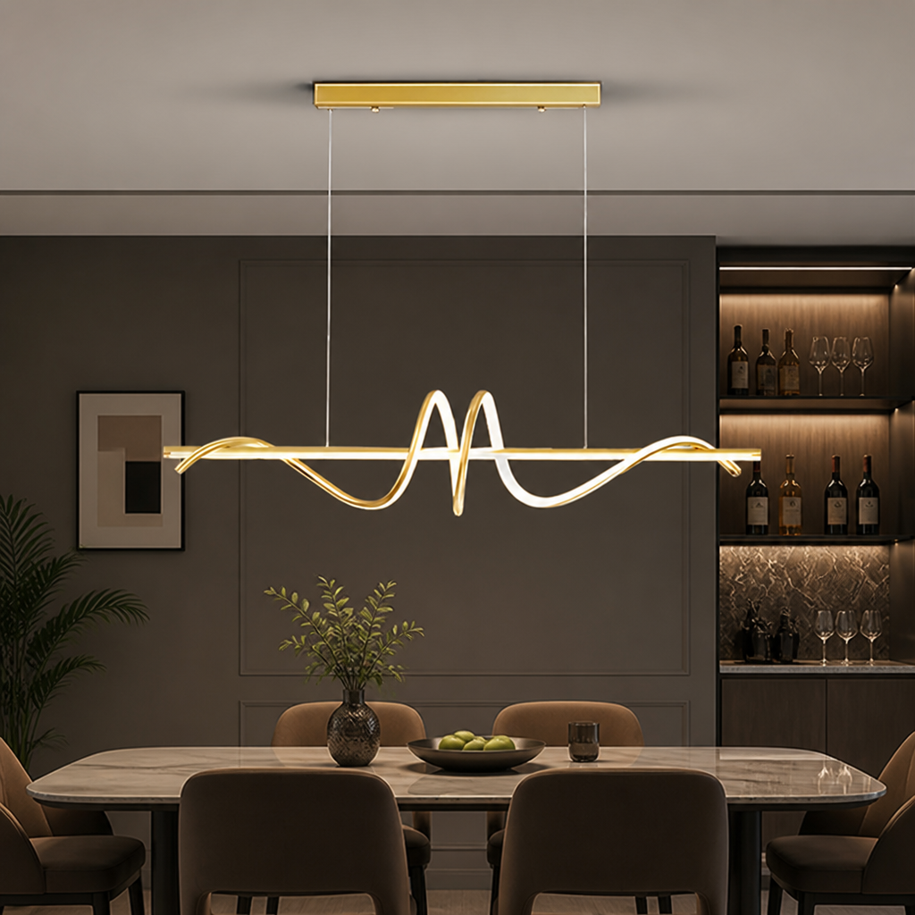 Minimalist Gold & Black LED Wave Pendant Light