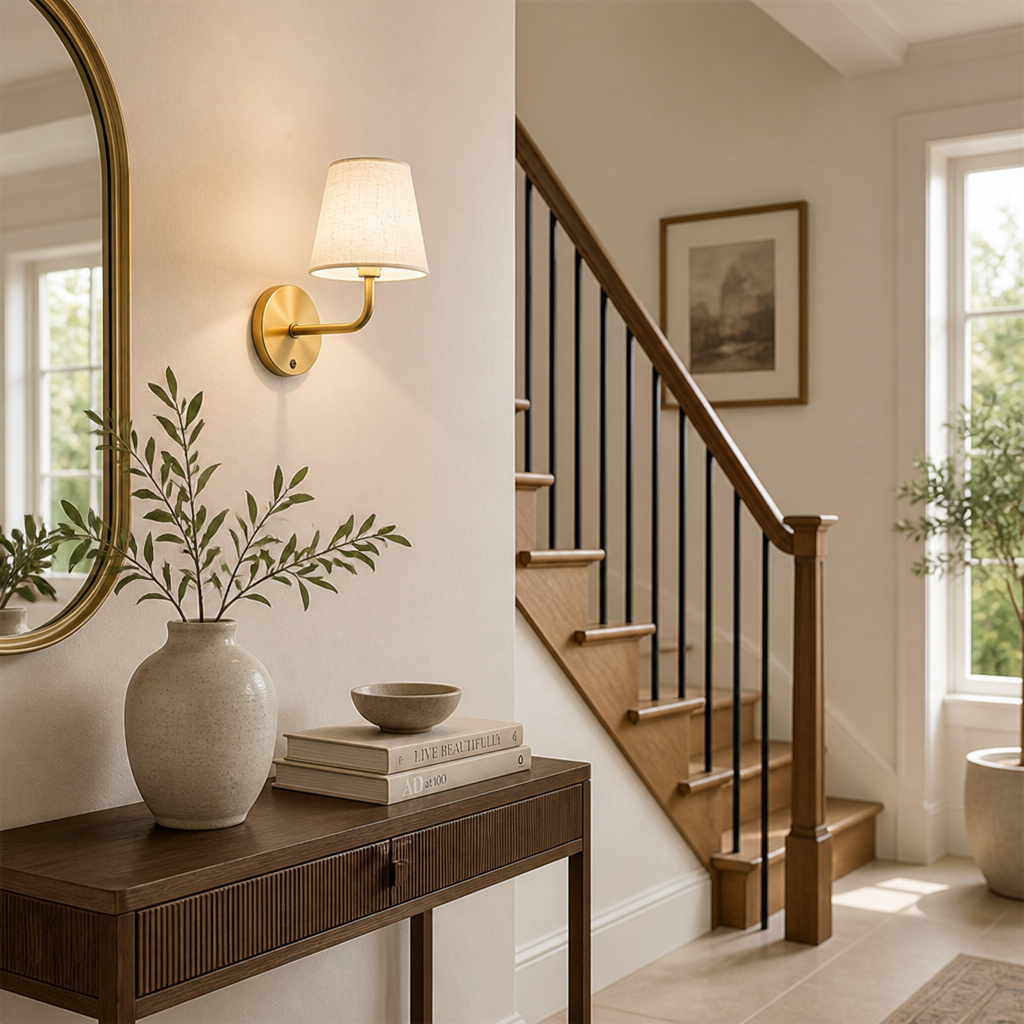 Minimalist Gold Fabric LED Suction-Mount Wall Sconce