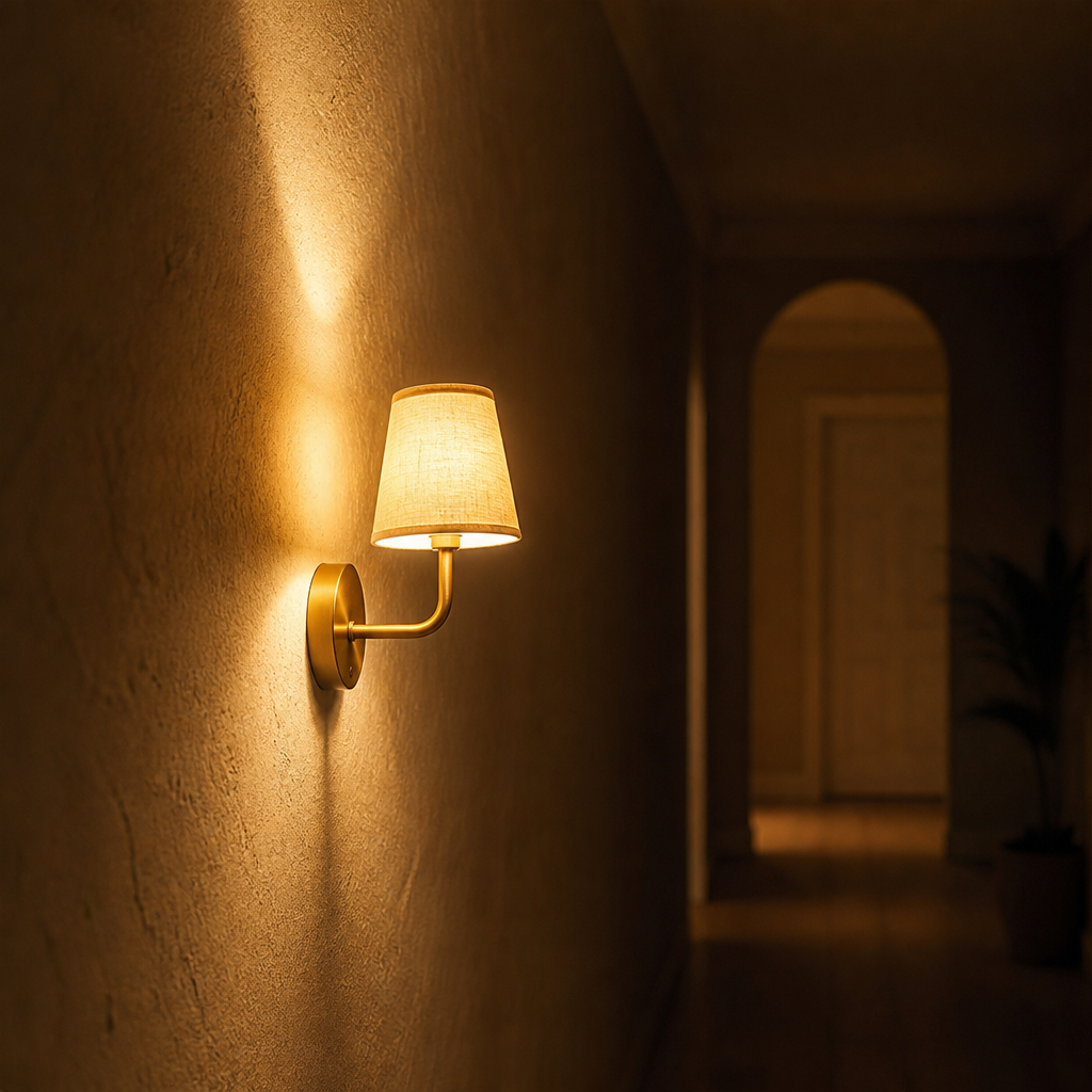 Minimalist Gold Fabric LED Suction-Mount Wall Sconce