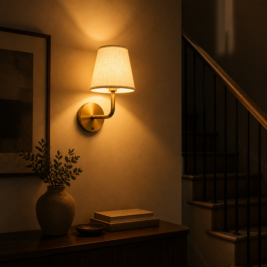 Minimalist Gold Fabric LED Suction-Mount Wall Sconce