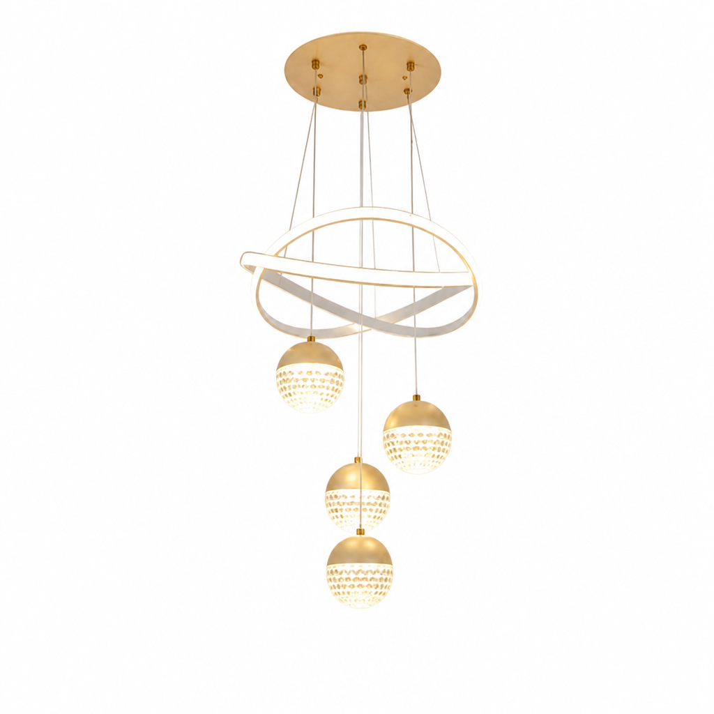 Minimalist Gold LED 4-Ball Chandelier