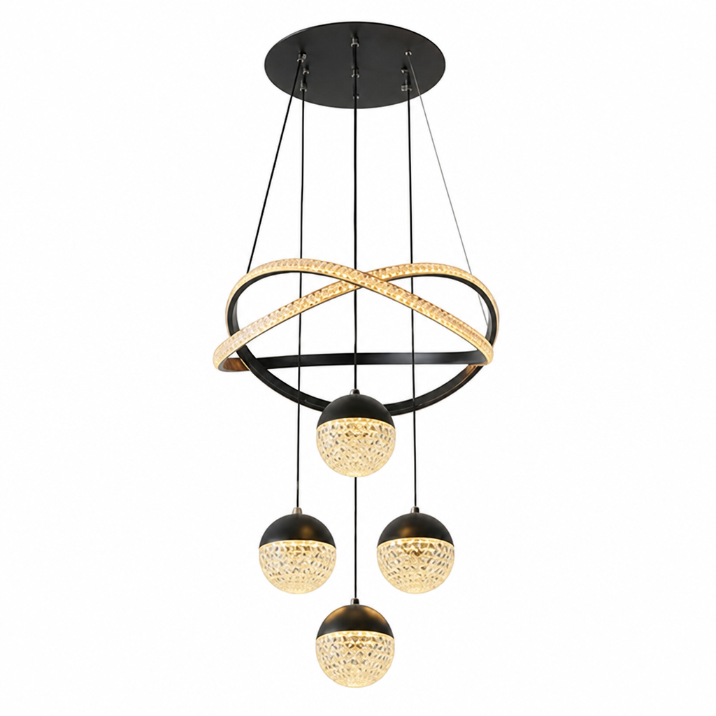 Minimalist Gold LED 4-Ball Chandelier