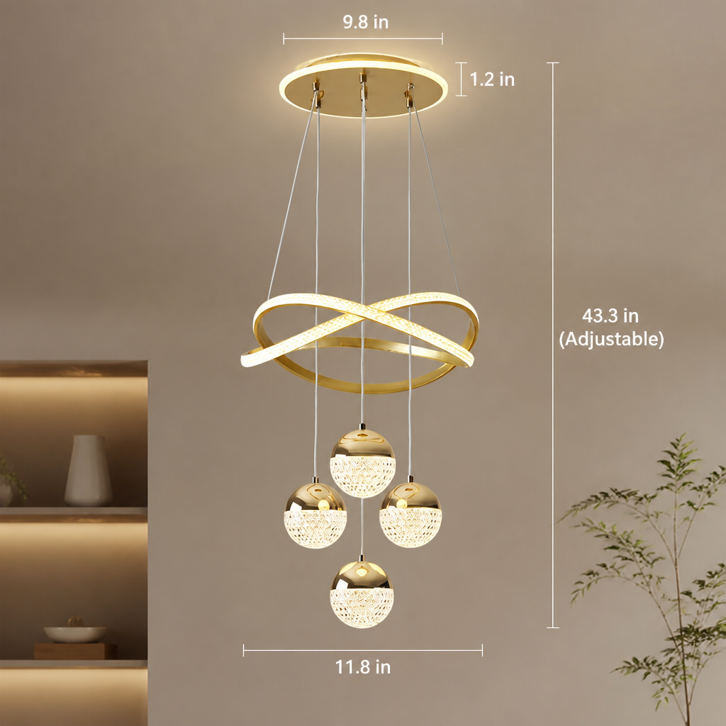 Minimalist Gold LED 4-Ball Chandelier