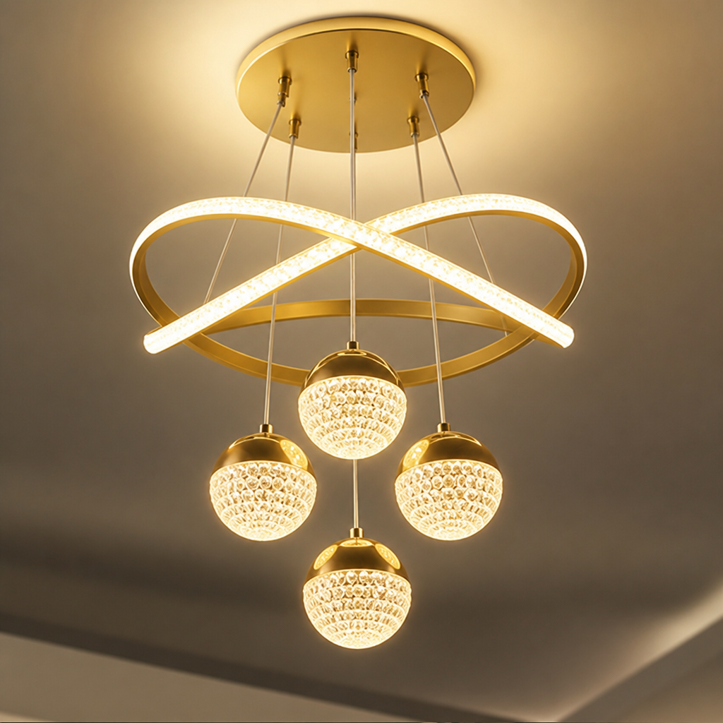 Minimalist Gold LED 4-Ball Chandelier