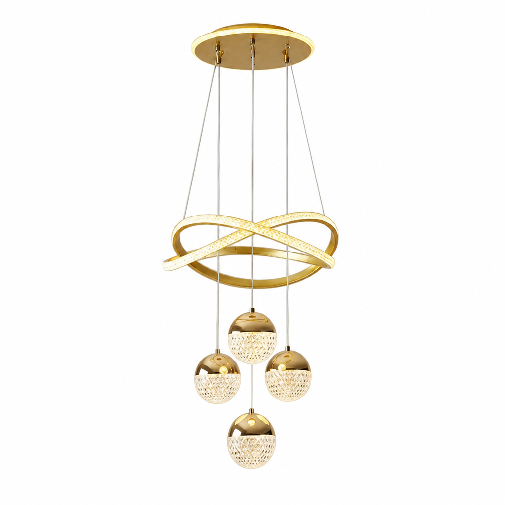 Minimalist Gold LED 4-Ball Chandelier