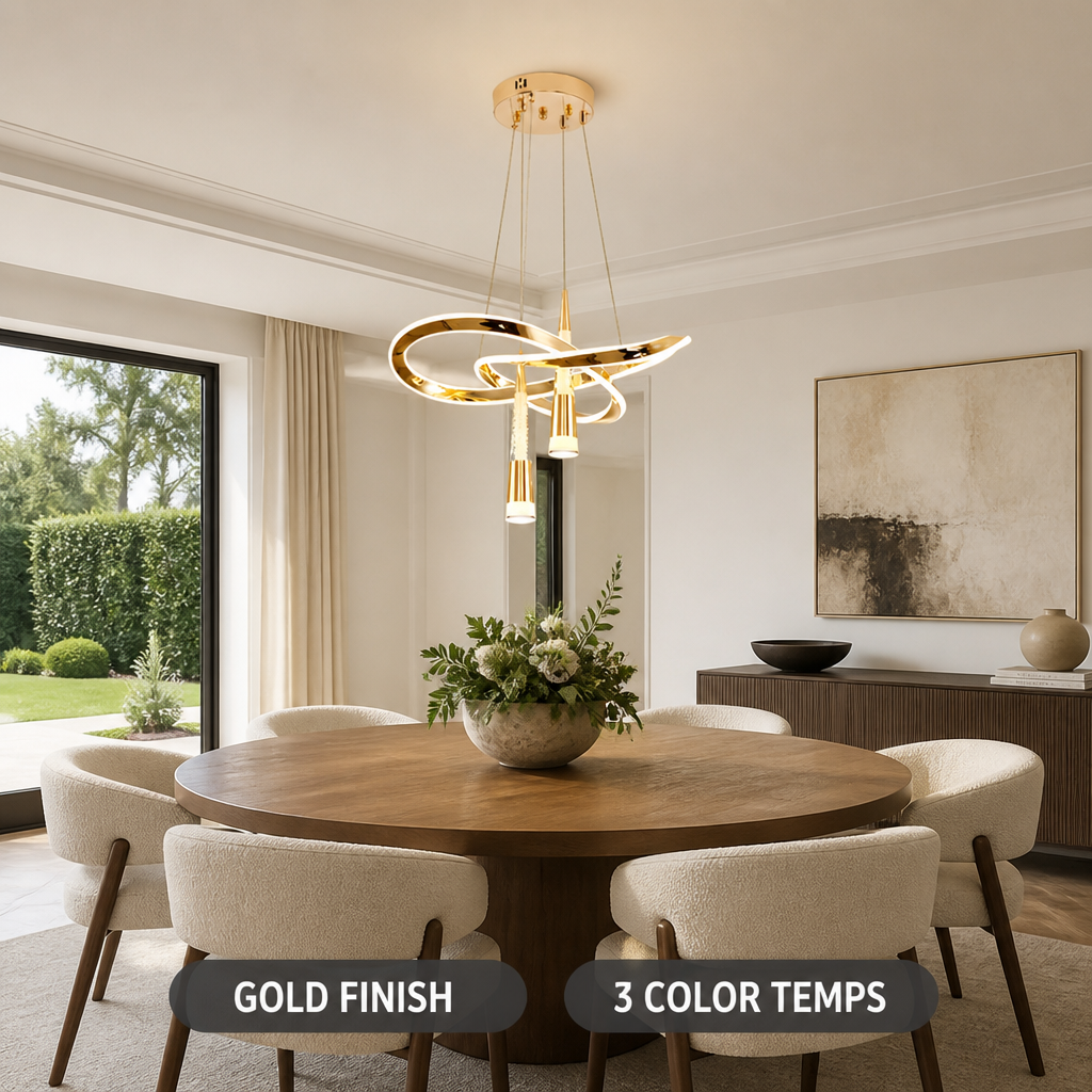 Minimalist Gold LED Meteor Shower Chandelier