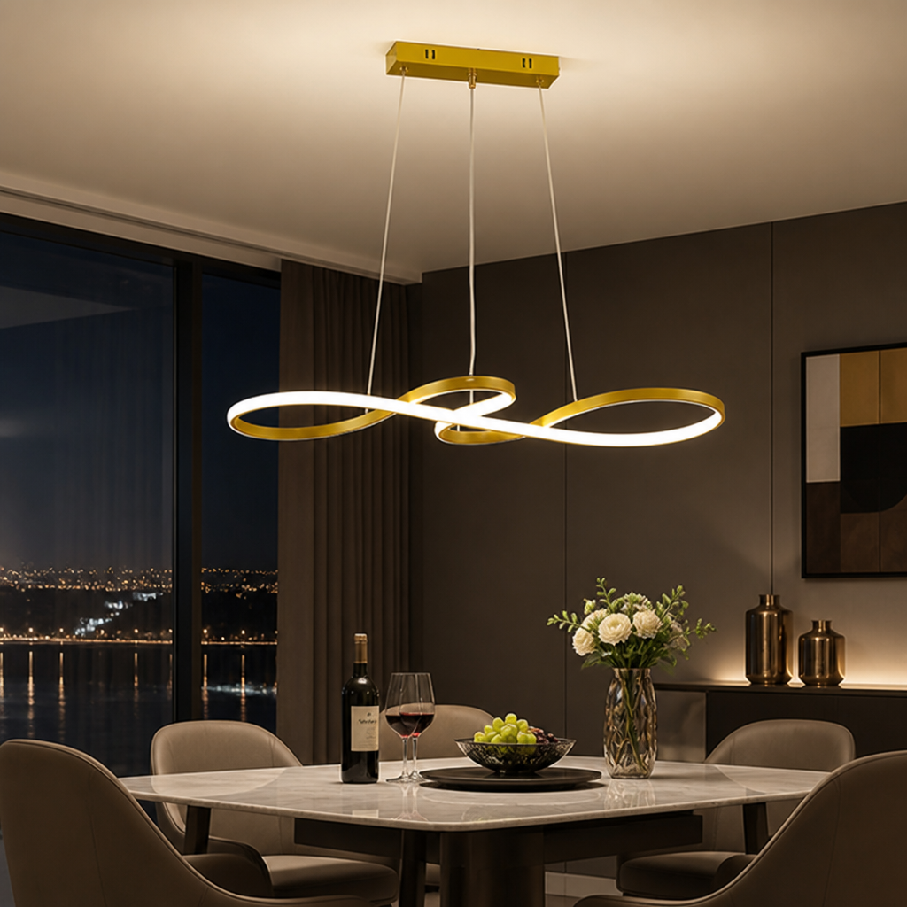 Minimalist Golden LED Musical Note Pendant Light