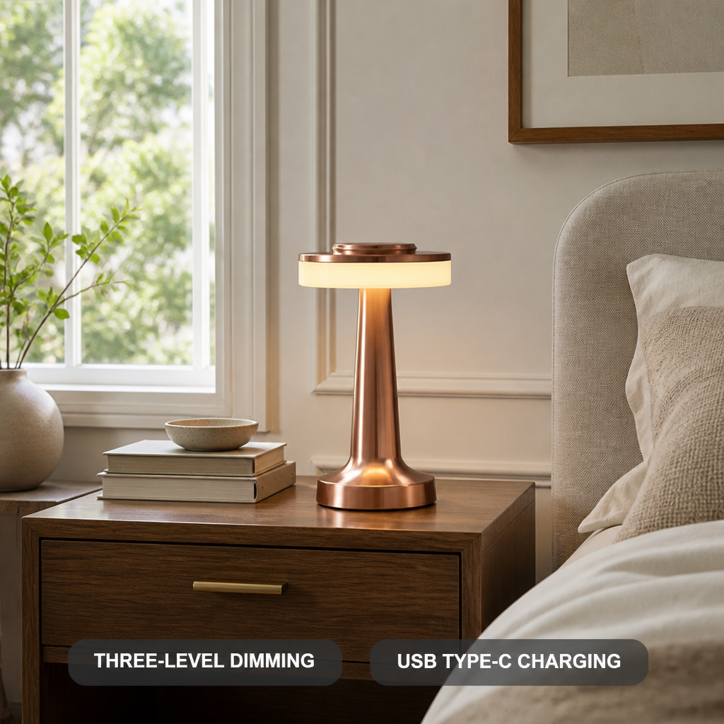 Minimalist Rose Gold LED Touch Table Lamp