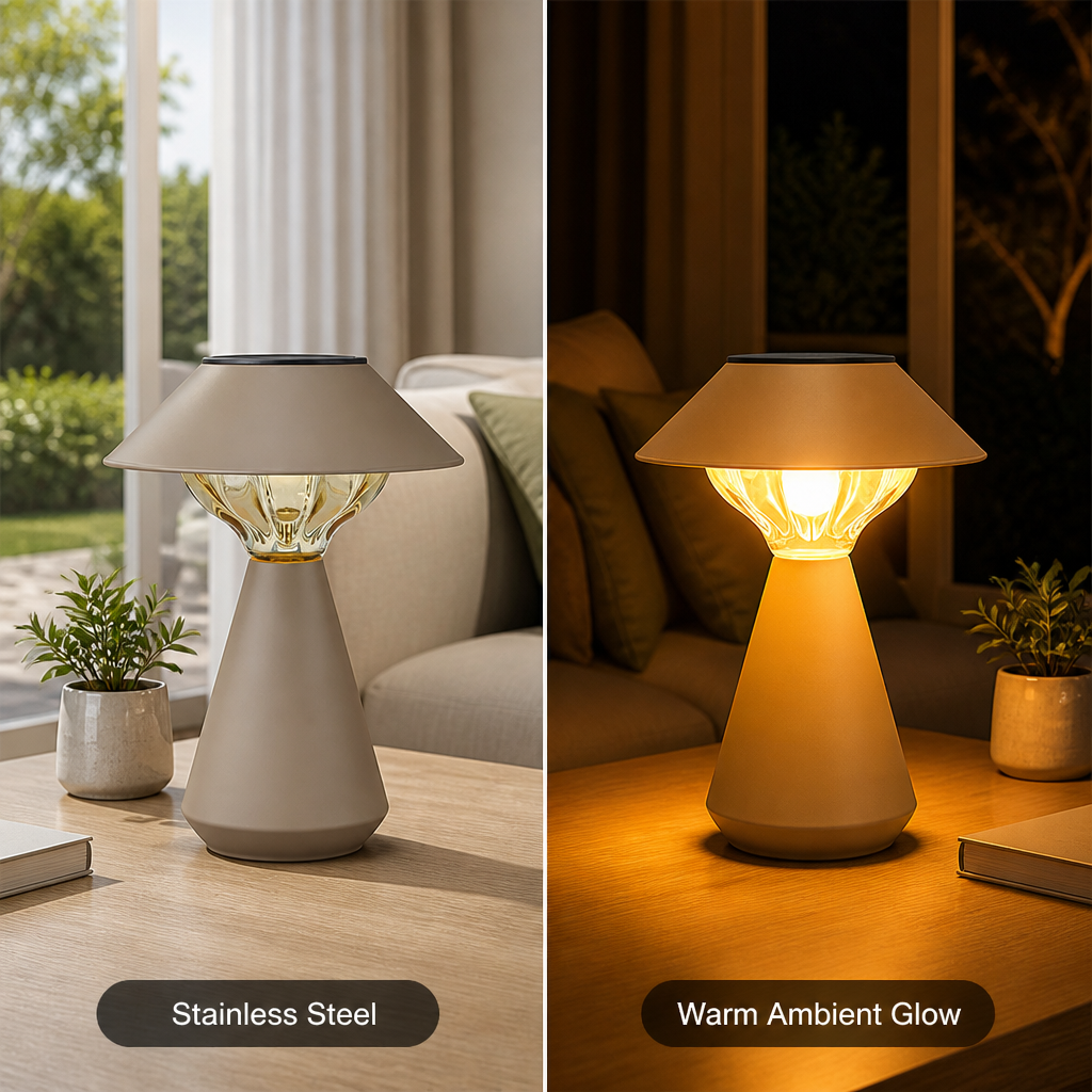 Minimalist Stainless Steel LED Solar Table Lamp
