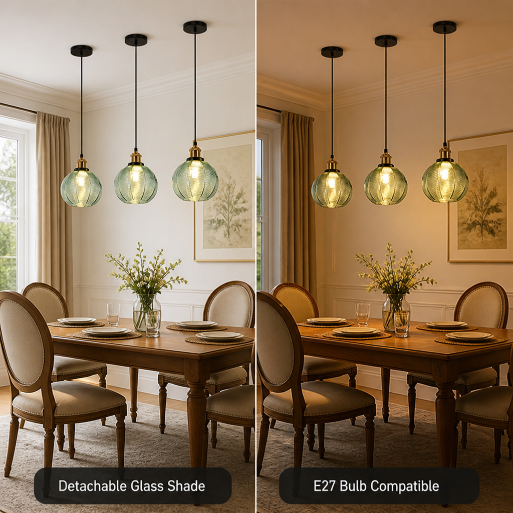 Minimalist Water-Pattern Glass Wire Frame Pendant Light