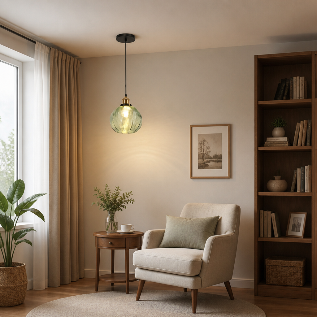 Minimalist Water-Pattern Glass Wire Frame Pendant Light