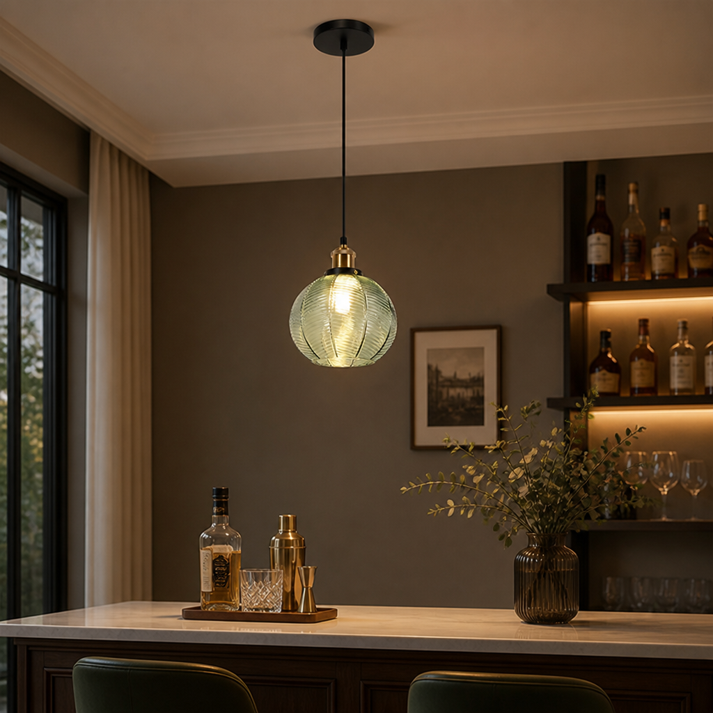 Minimalist Water-Pattern Glass Wire Frame Pendant Light