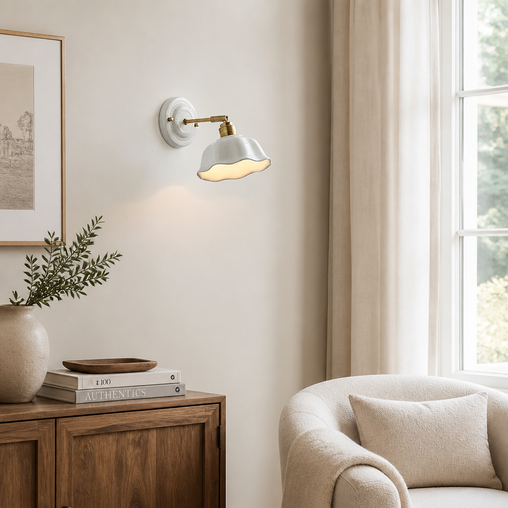 Minimalist White Ceramic LED Floral Wall Sconce