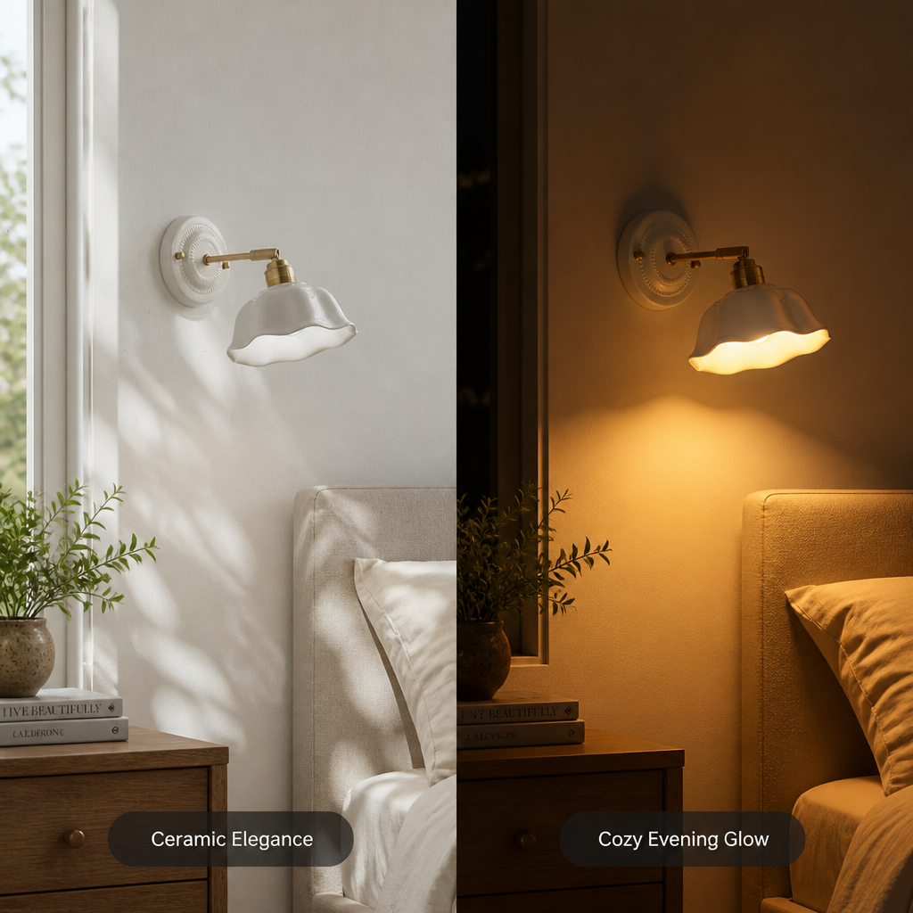 Minimalist White Ceramic LED Floral Wall Sconce