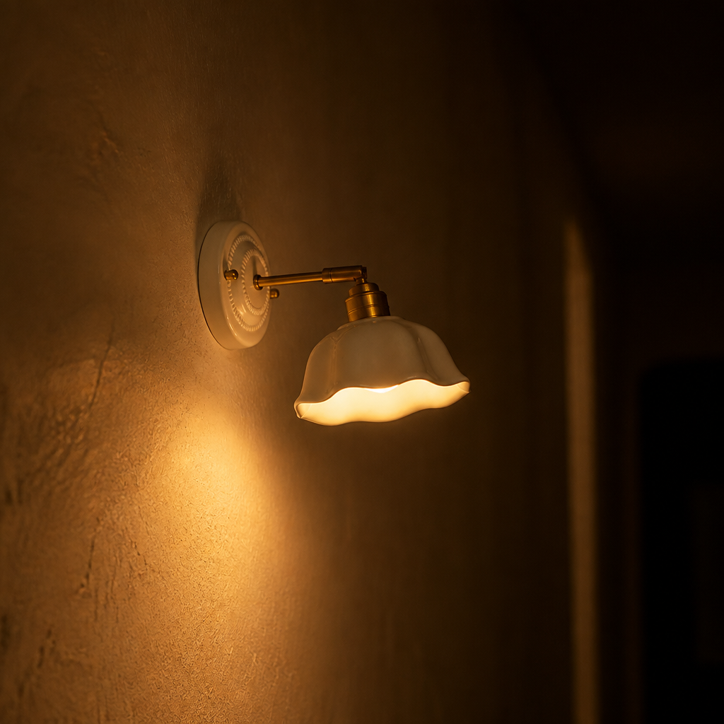 Minimalist White Ceramic LED Floral Wall Sconce