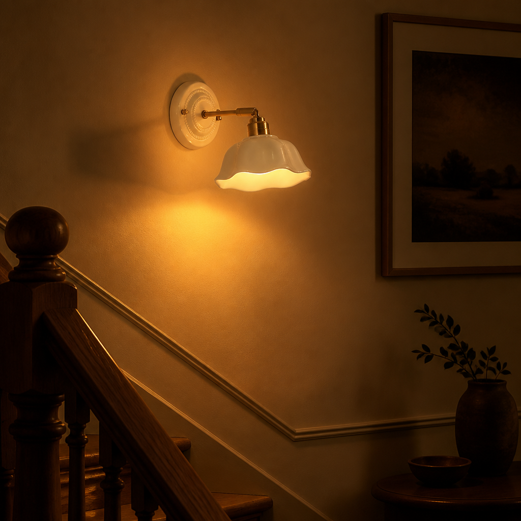 Minimalist White Ceramic LED Floral Wall Sconce
