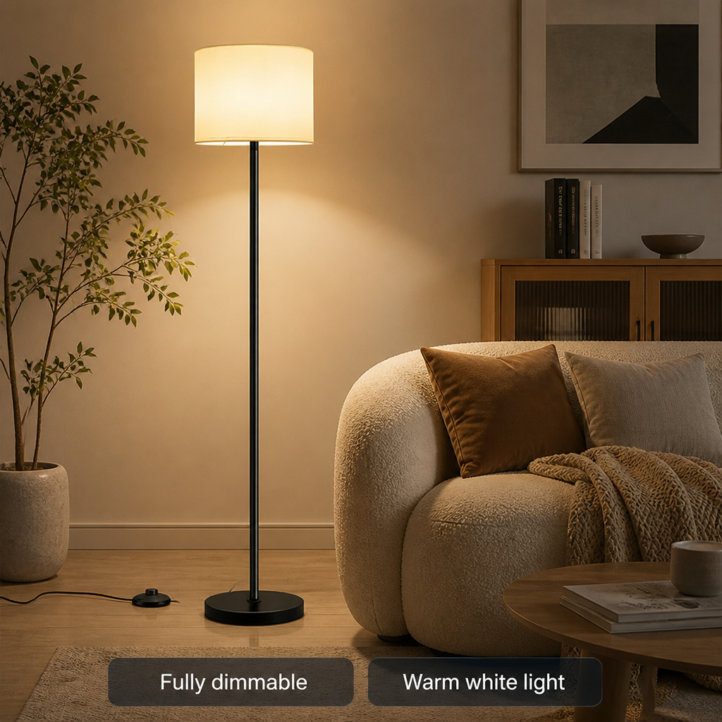 Minimalist White Fabric Floor Lamp
