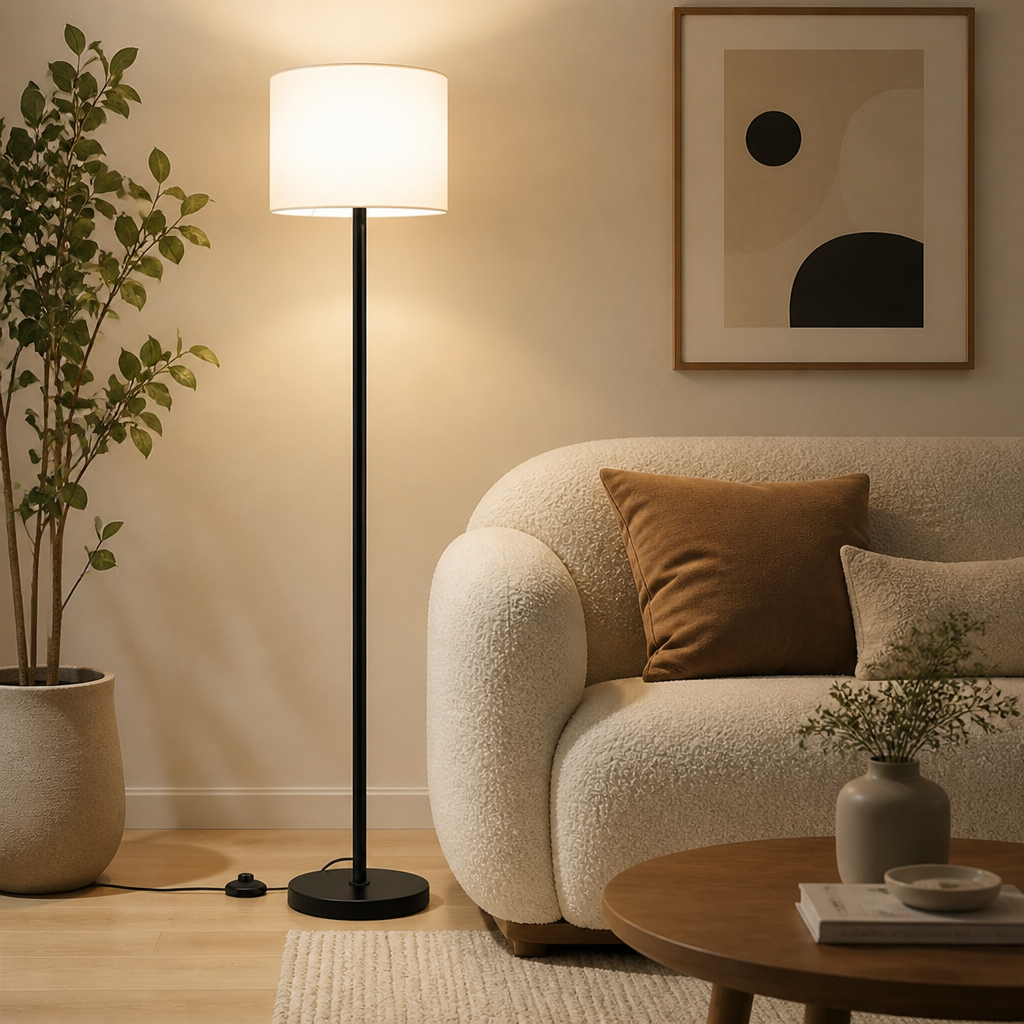 Minimalist White Fabric Floor Lamp