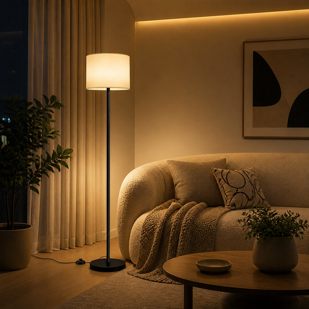 Minimalist White Fabric Floor Lamp