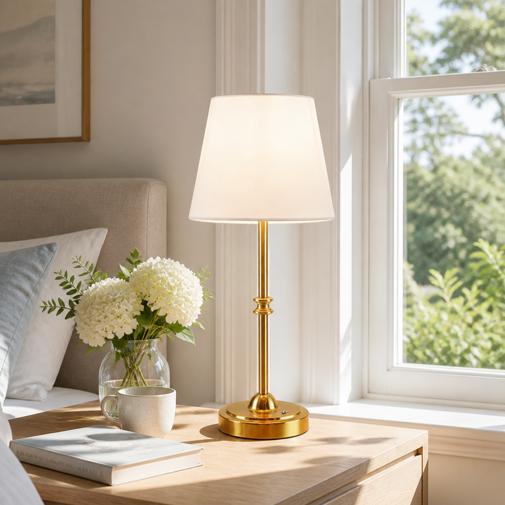 Minimalist White Fabric Touch Dimmer Desk Lamp
