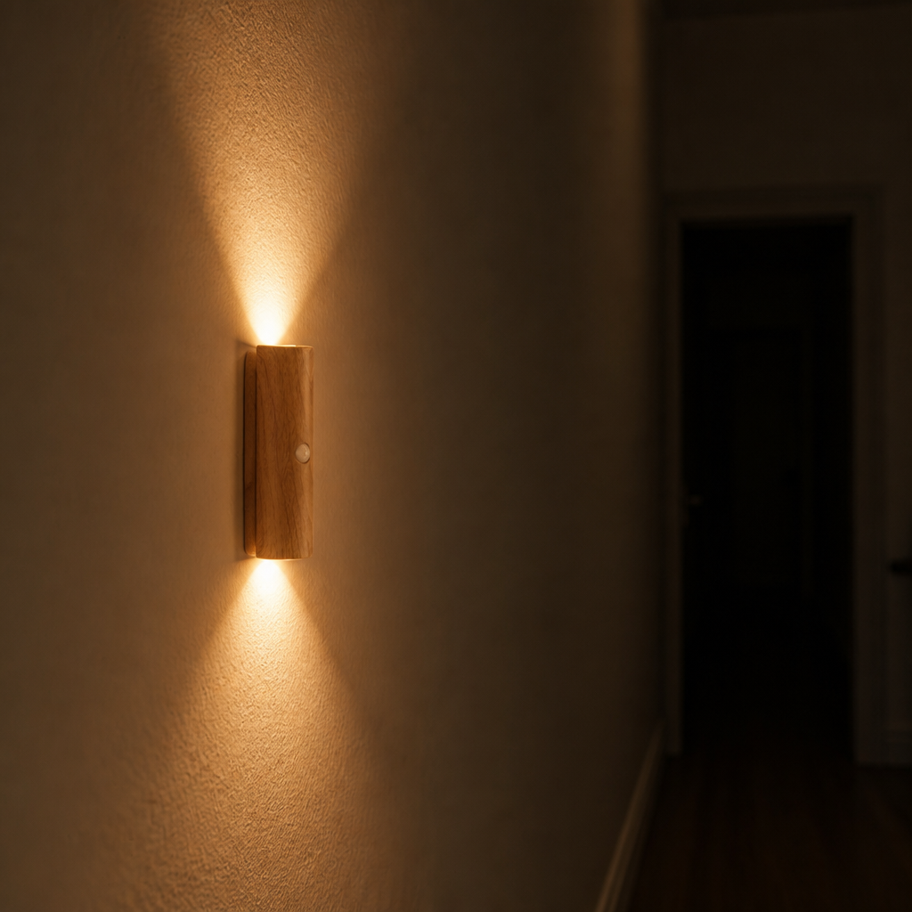 Minimalist Wood-Grain LED Motion Sensor Night Light
