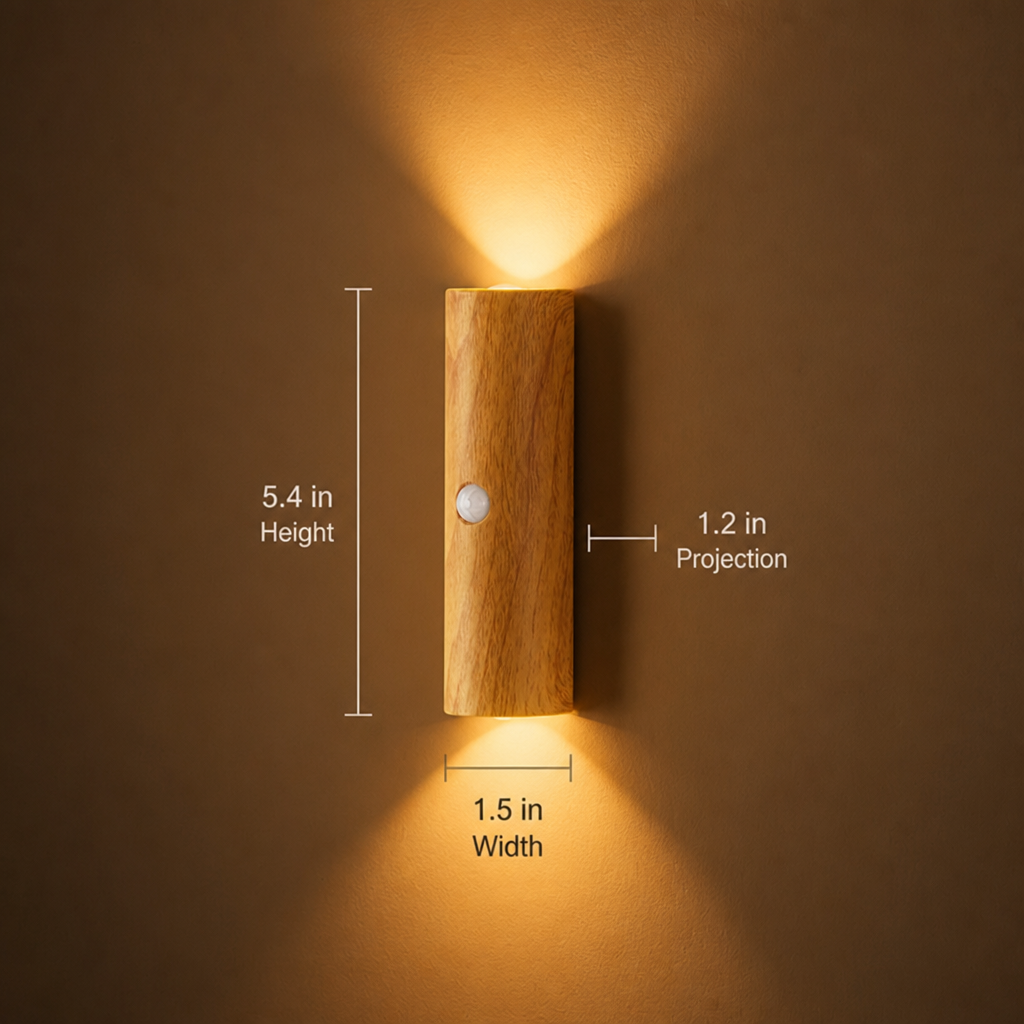 Minimalist Wood-Grain LED Motion Sensor Night Light