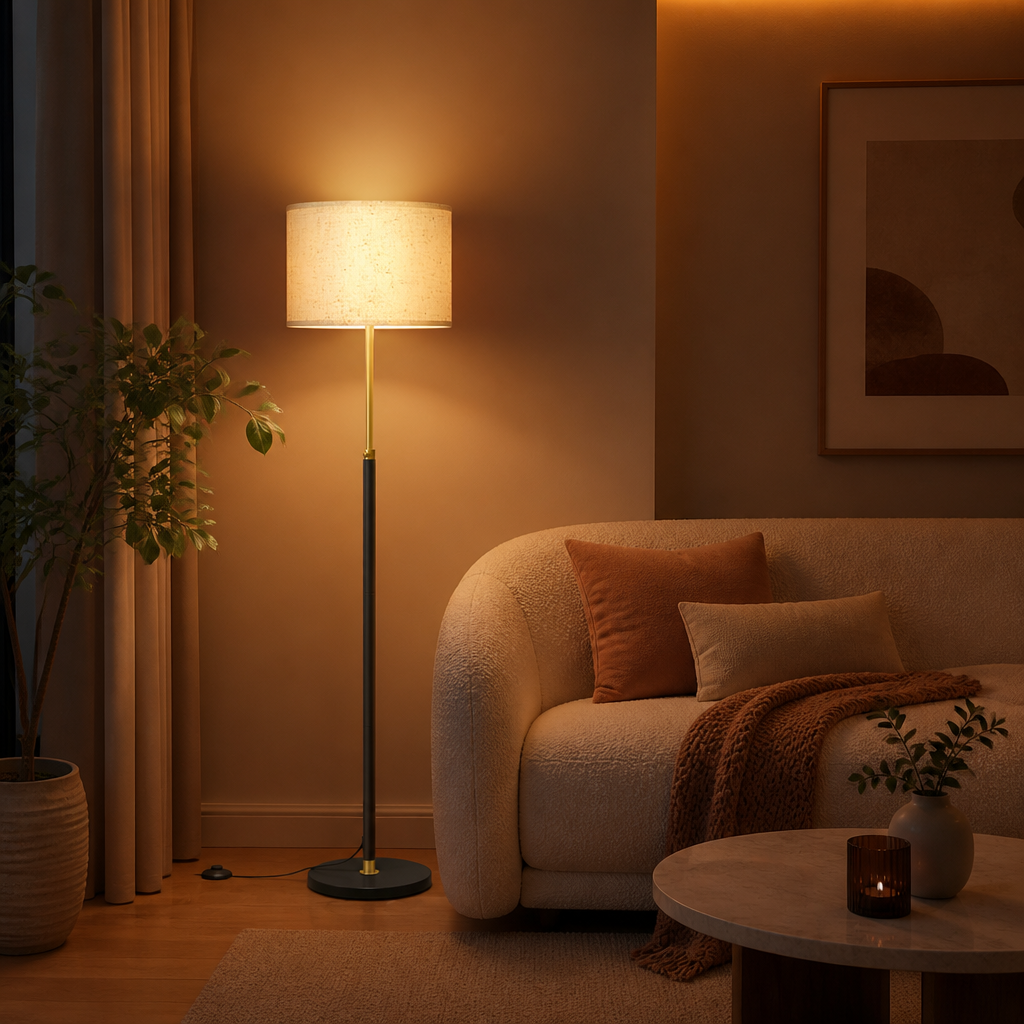 Modern Beige Fabric Height-Adjustable Floor Lamp