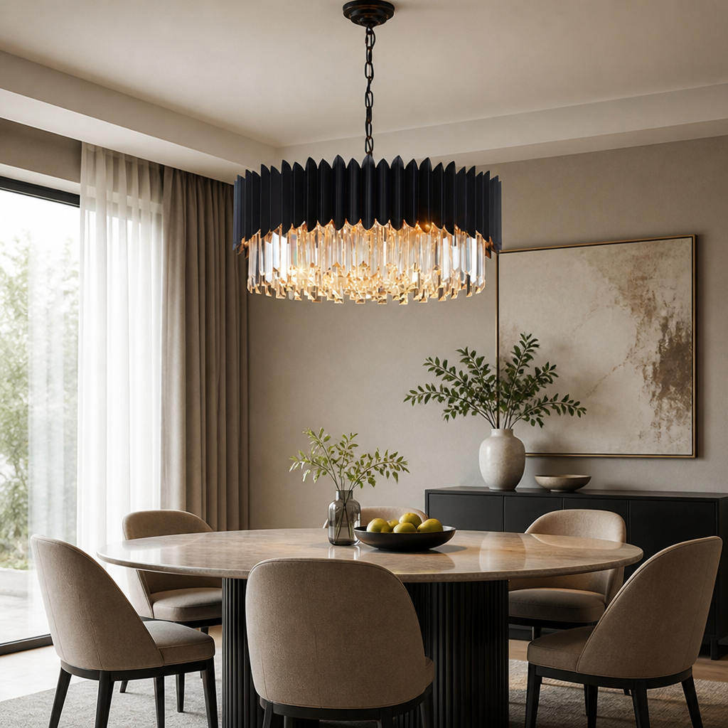 Modern Black Crystal Adjustable Five-Layer Chandelier