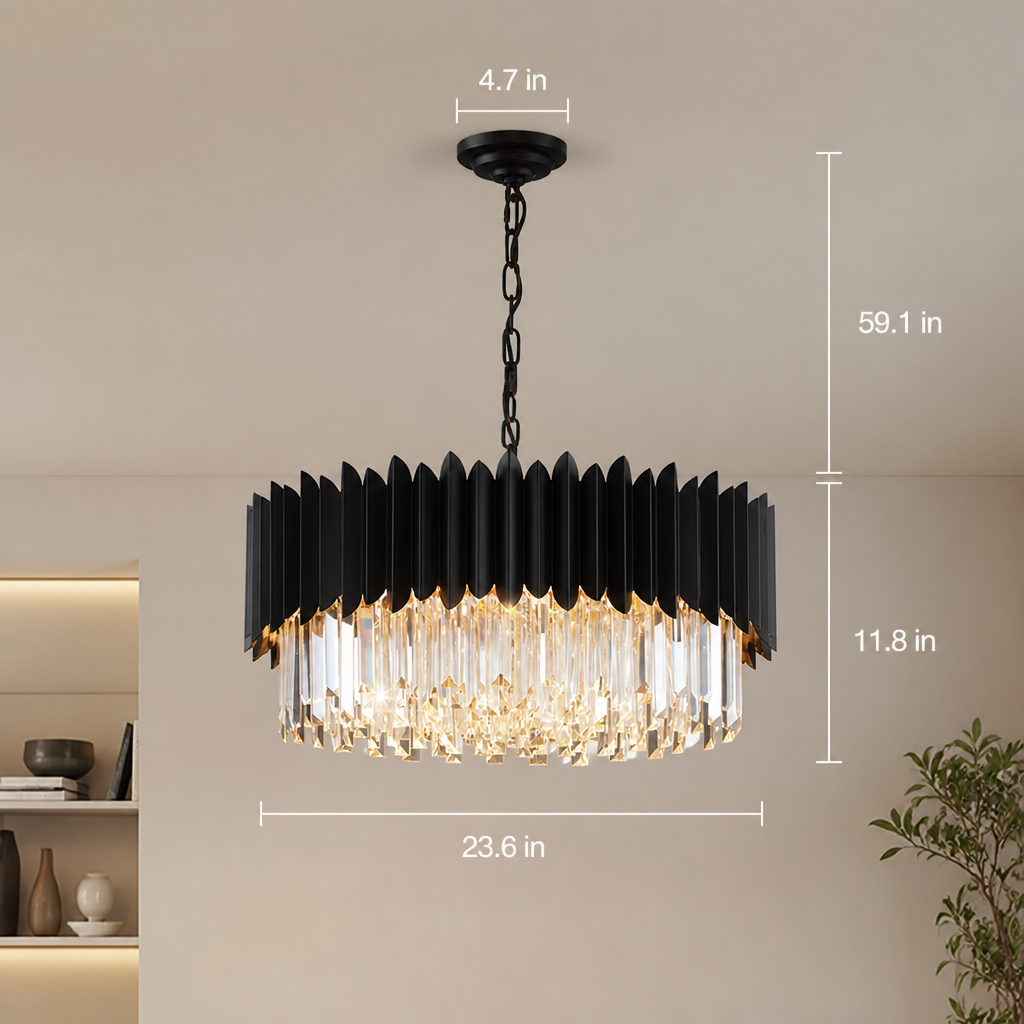Modern Black Crystal Adjustable Five-Layer Chandelier