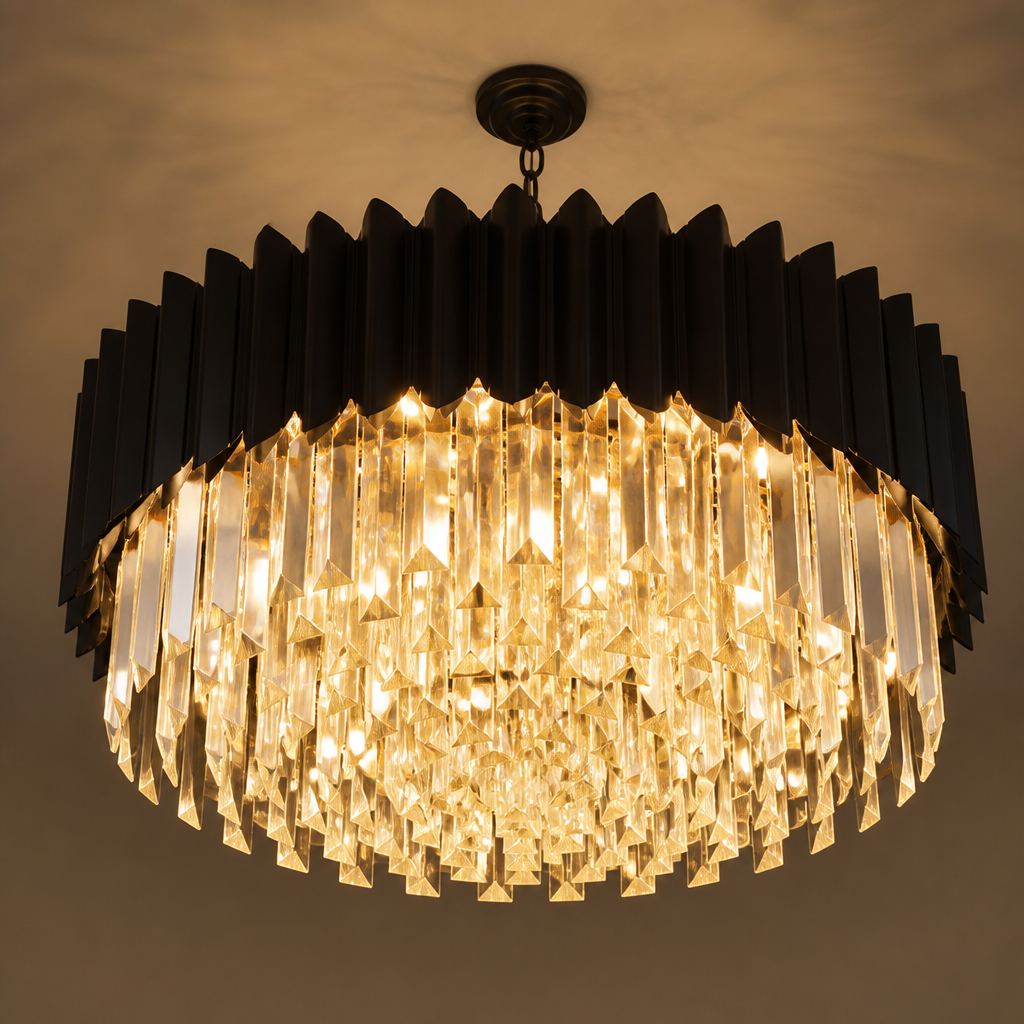 Modern Black Crystal Adjustable Five-Layer Chandelier