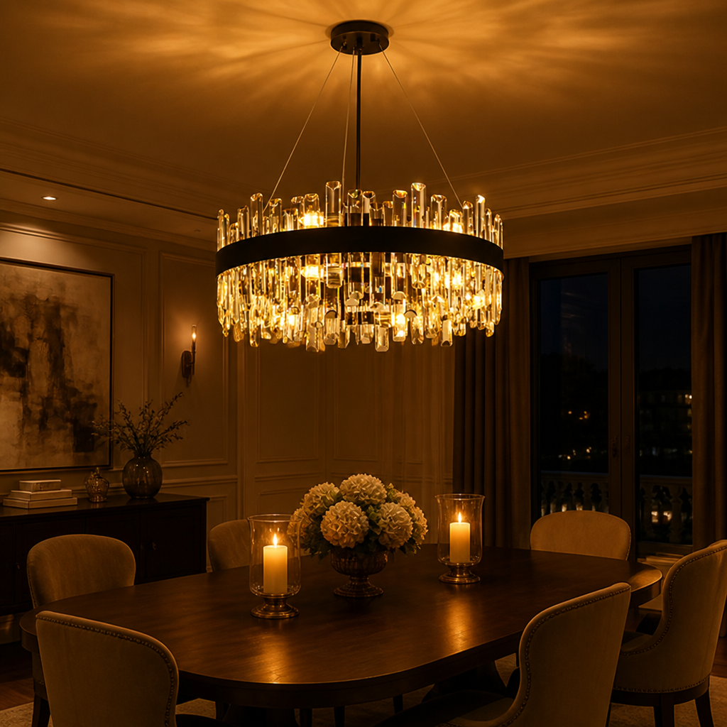 Modern Black Crystal Double-Layer Pendant Light