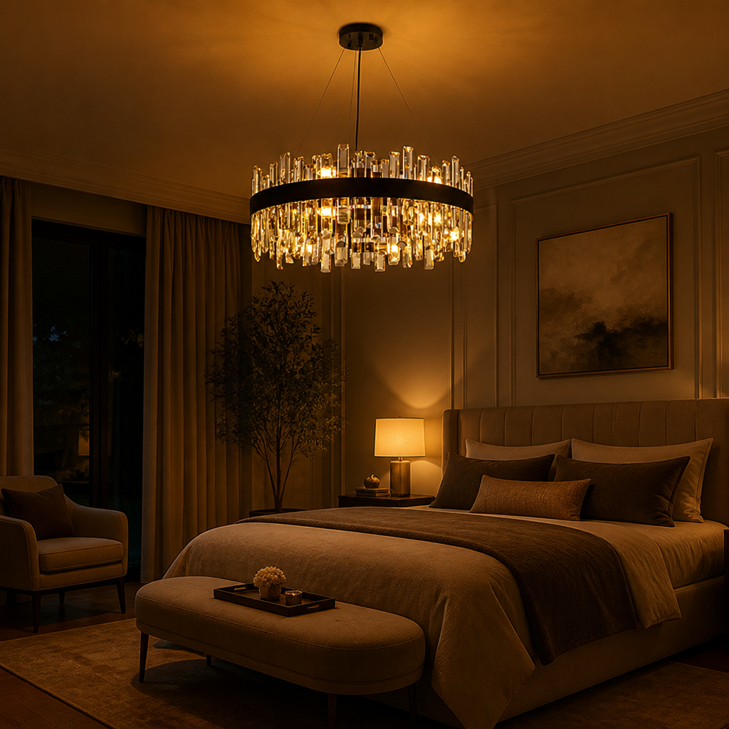 Modern Black Crystal Double-Layer Pendant Light