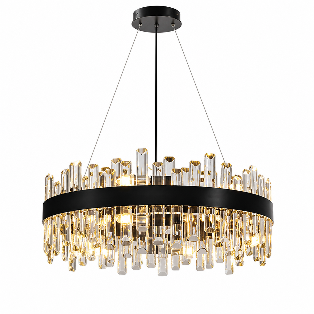 Modern Black Crystal Double-Layer Pendant Light