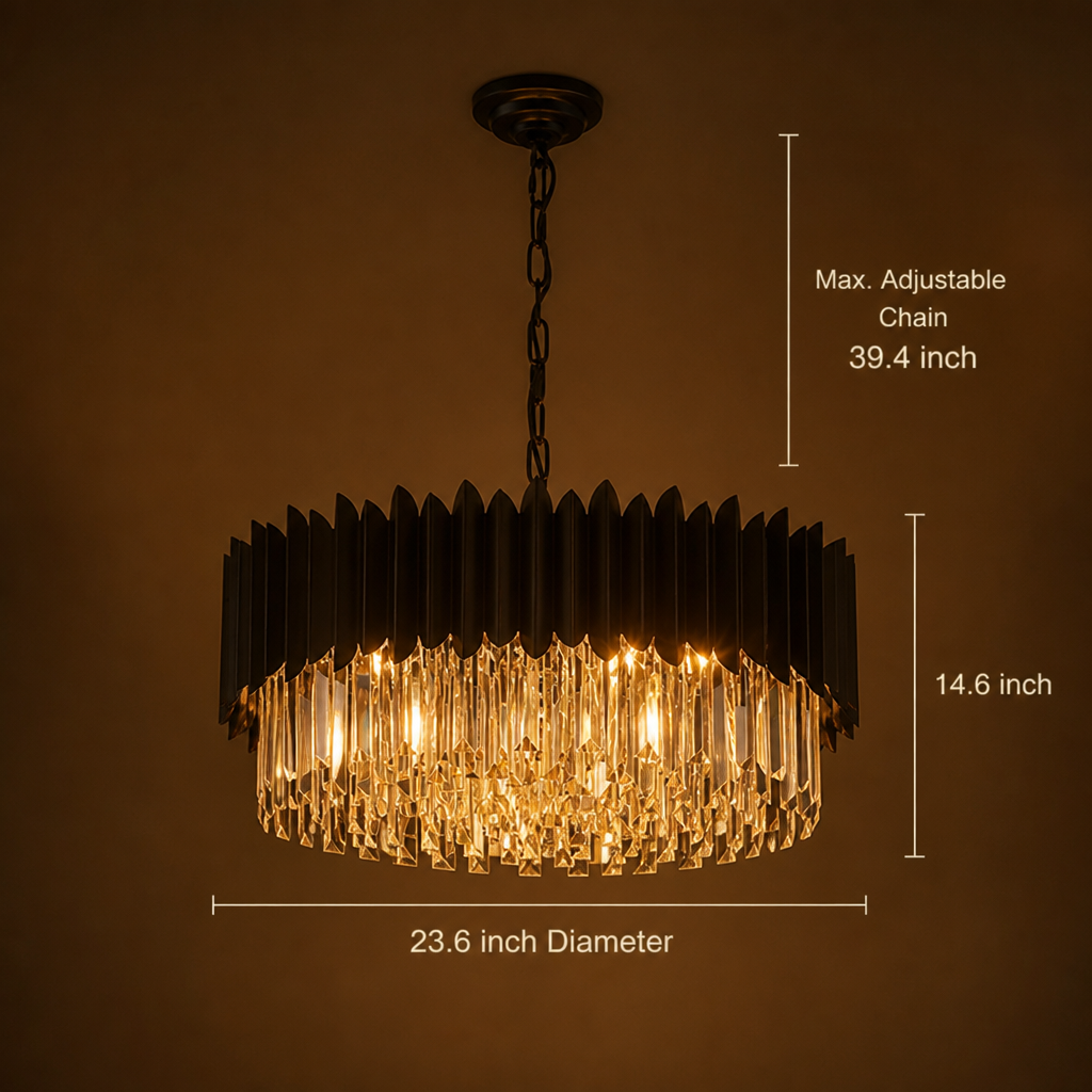Modern Black Crystal Layered Circular Chandelier